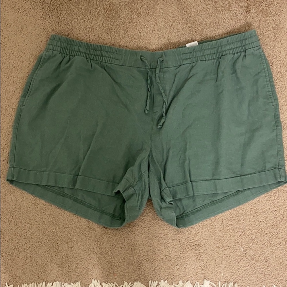 Army green linen shorts